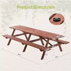 GDFStudio Everfield, set da tavolo da picnic da esterno in legno da 95 pollici con panche integrate e foro per ombrellone