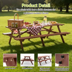 GDFStudio Everfield, set da tavolo da picnic da esterno in legno da 95 pollici con panche integrate e foro per ombrellone