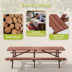 GDFStudio Everfield, set da tavolo da picnic da esterno in legno da 95 pollici con panche integrate e foro per ombrellone