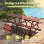 GDFStudio Everfield, set da tavolo da picnic da esterno in legno da 95 pollici con panche integrate e foro per ombrellone