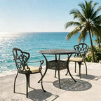 3-Piece Cast Aluminum Patio Dining Set, Black Rust Resistant Frame with Water Resistant Cushions