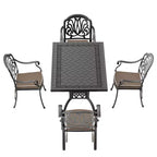 Set da pranzo da 5 pezzi rettangolare in alluminio fuso per patio, per esterni, giardino, terrazza, bordo piscina con cuscini