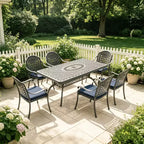 Set da pranzo da 5 pezzi rettangolare in alluminio fuso per patio, per esterni, giardino, terrazza, bordo piscina con cuscini