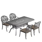 Set da pranzo da 5 pezzi rettangolare in alluminio fuso per patio, per esterni, giardino, terrazza, bordo piscina con cuscini