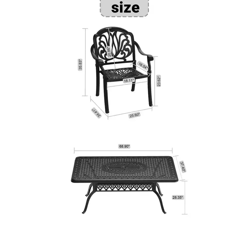 Set da pranzo da 5 pezzi rettangolare in alluminio fuso per patio, per esterni, giardino, terrazza, bordo piscina con cuscini