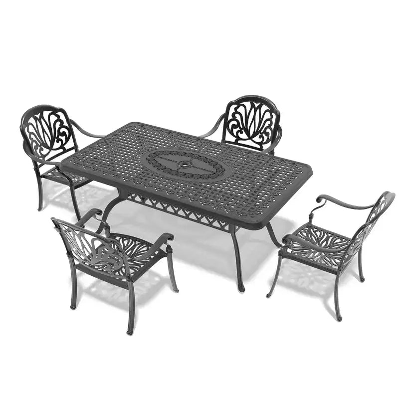 Set da pranzo da 5 pezzi rettangolare in alluminio fuso per patio, per esterni, giardino, terrazza, bordo piscina con cuscini