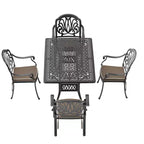 Set da pranzo da 5 pezzi rettangolare in alluminio fuso per patio, per esterni, giardino, terrazza, bordo piscina con cuscini