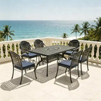 Set da pranzo da 5 pezzi rettangolare in alluminio fuso per patio, per esterni, giardino, terrazza, bordo piscina con cuscini