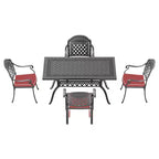 Set da pranzo da 5 pezzi rettangolare in alluminio fuso per patio, per esterni, giardino, terrazza, bordo piscina con cuscini