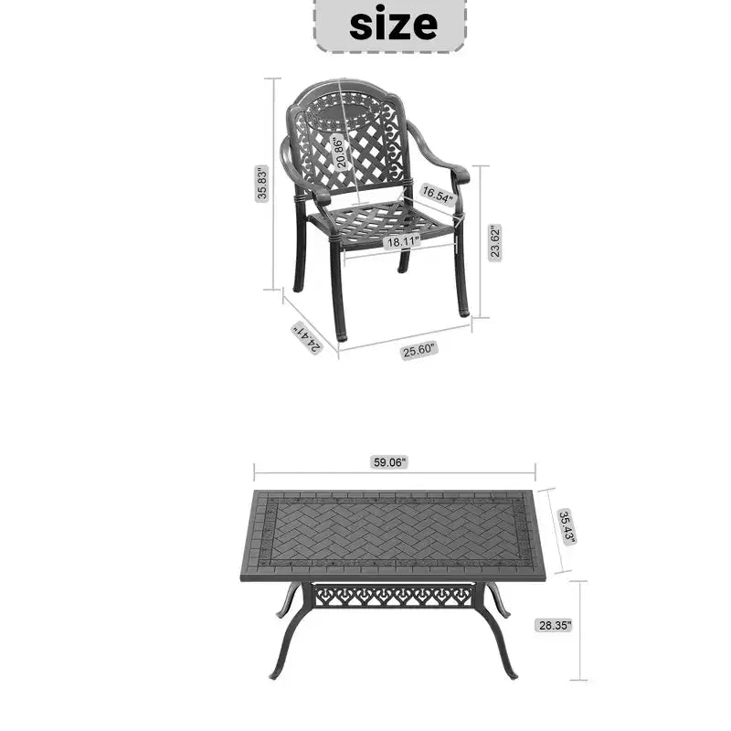 Set da pranzo da 5 pezzi rettangolare in alluminio fuso per patio, per esterni, giardino, terrazza, bordo piscina con cuscini