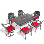 Set da pranzo da esterni in alluminio pressofuso da 7 pezzi, tavolo rettangolare con cuscini
