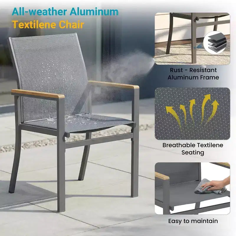 Heynemo Ensemble de salle à manger de patio en aluminium 5 pièces, 4 chaises d'extérieur avec table de patio carrée pour terrasse, jardin