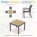 Heynemo Ensemble de salle à manger de patio en aluminium 5 pièces, 4 chaises d'extérieur avec table de patio carrée pour terrasse, jardin