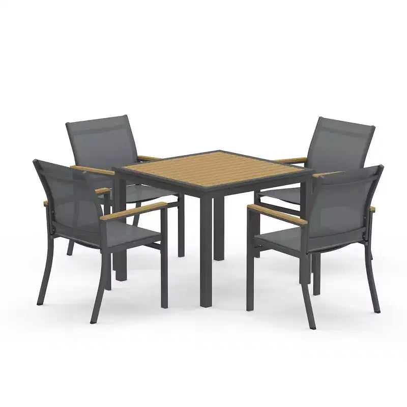 Heynemo Ensemble de salle à manger de patio en aluminium 5 pièces, 4 chaises d'extérieur avec table de patio carrée pour terrasse, jardin