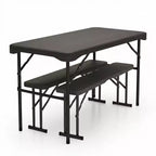 Gymax Folding Patio Picnic Table Set w/ 2 Benches & Metal Frame HDPE Surface for Camping & Backyard