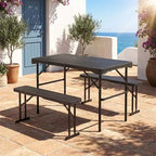 Ensemble table de pique-nique pliable Gymax avec 2 bancs et cadre en métal, surface en PEHD pour le camping et le jardin