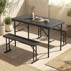 Ensemble table de pique-nique pliable Gymax avec 2 bancs et cadre en métal, surface en PEHD pour le camping et le jardin