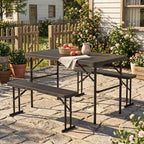 Ensemble table de pique-nique pliable Gymax avec 2 bancs et cadre en métal, surface en PEHD pour le camping et le jardin