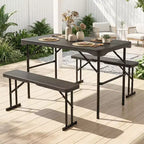Ensemble table de pique-nique pliable Gymax avec 2 bancs et cadre en métal, surface en PEHD pour le camping et le jardin