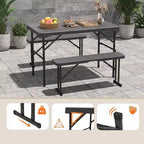 Ensemble table de pique-nique pliable Gymax avec 2 bancs et cadre en métal, surface en PEHD pour le camping et le jardin