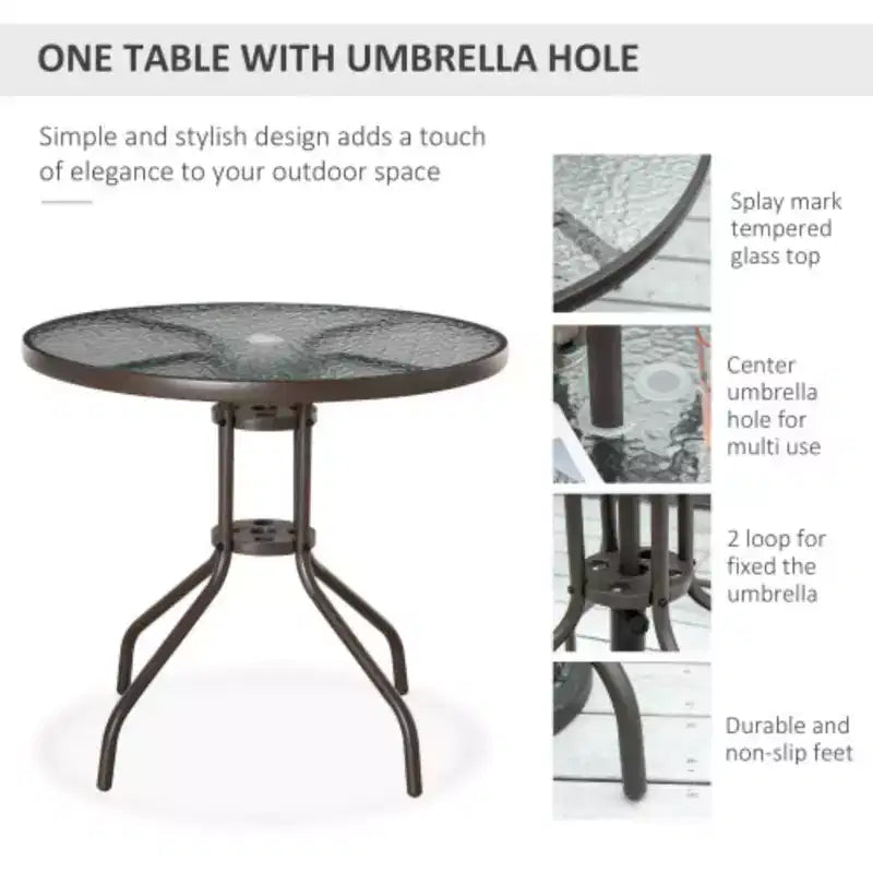 Ensemble de salle à manger de patio 6 pièces pour 4 avec parasol/ensemble extérieur avec 4 chaises de salle à manger pliantes et table ronde en verre pour jardin, arrière-cour et bord de piscine - Gris