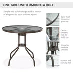 Ensemble de salle à manger de patio 6 pièces pour 4 avec parasol/ensemble extérieur avec 4 chaises de salle à manger pliantes et table ronde en verre pour jardin, arrière-cour et bord de piscine - Gris