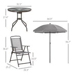 Ensemble de salle à manger de patio 6 pièces pour 4 avec parasol/ensemble extérieur avec 4 chaises de salle à manger pliantes et table ronde en verre pour jardin, arrière-cour et bord de piscine - Gris
