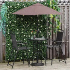 Set da pranzo da esterno a 4 pezzi con tavolo in vetro temperato a trama ondulata, 2 sedie pieghevoli e ombrellone ad angolo regolabile per patio giardino - Nero