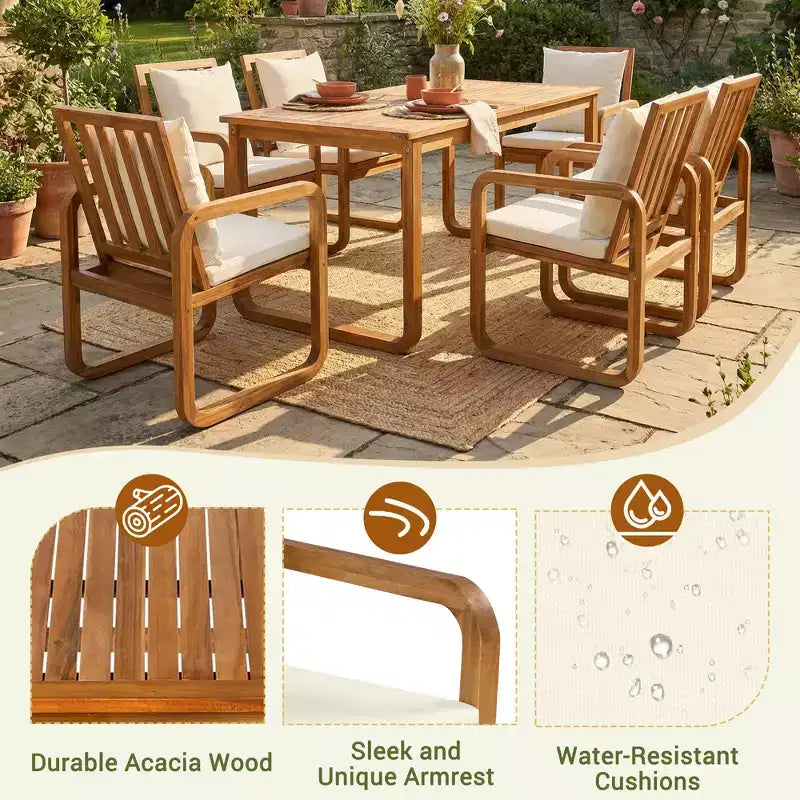 Set da pranzo da esterni GDFStudio Camille da 7 pezzi in legno di acacia con cuscini