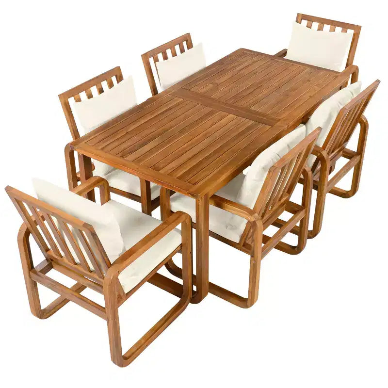 Set da pranzo da esterni GDFStudio Camille da 7 pezzi in legno di acacia con cuscini