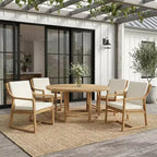 GDFStudio Rhodes Ensemble de salle à manger d'extérieur 5 pièces en bois d'acacia avec trou pour parasol