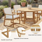 GDFStudio Rhodes Ensemble de salle à manger d'extérieur 5 pièces en bois d'acacia avec trou pour parasol