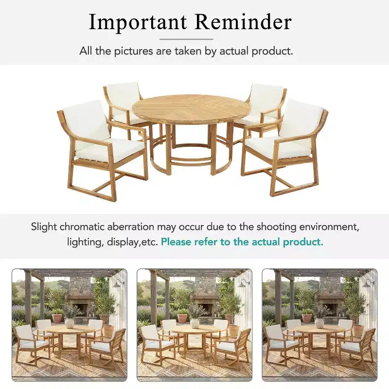 GDFStudio Rhodes Ensemble de salle à manger d'extérieur 5 pièces en bois d'acacia avec trou pour parasol