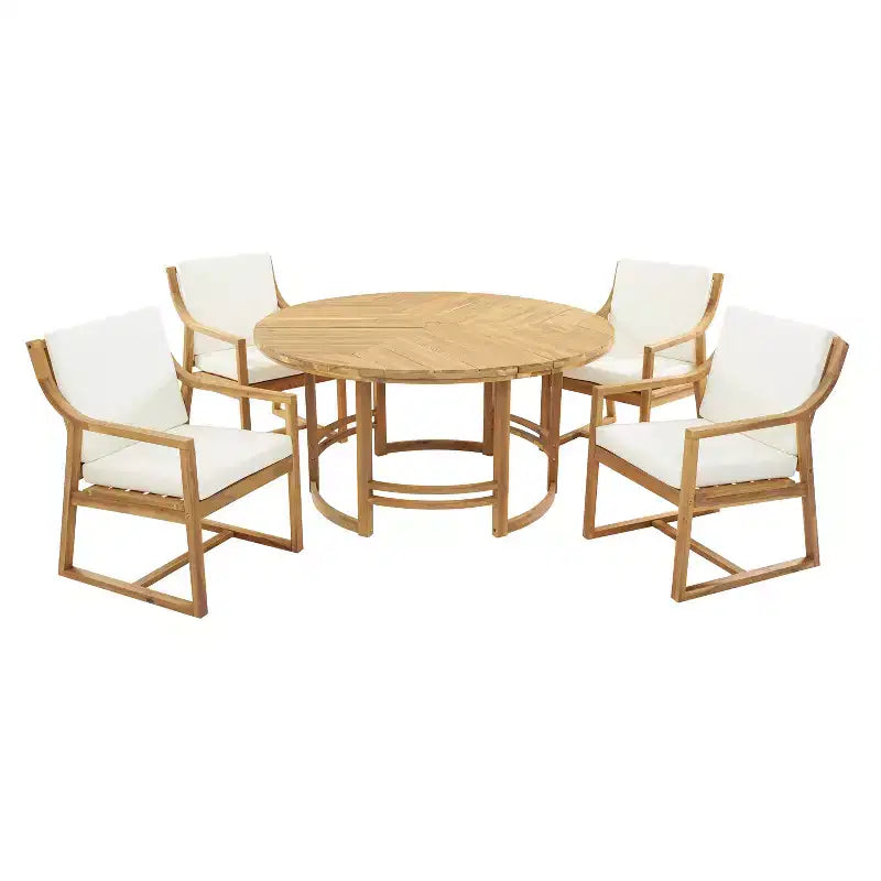 GDFStudio Rhodes Ensemble de salle à manger d'extérieur 5 pièces en bois d'acacia avec trou pour parasol