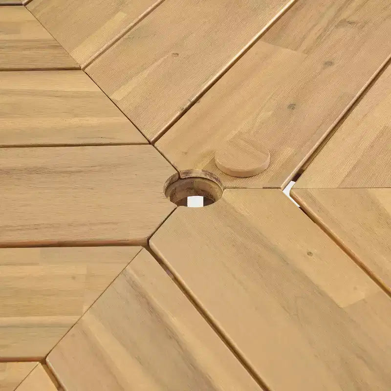 GDFStudio Rhodes Ensemble de salle à manger d'extérieur 5 pièces en bois d'acacia avec trou pour parasol
