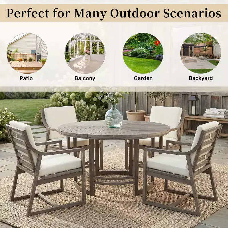GDFStudio Rhodes Ensemble de salle à manger d'extérieur 5 pièces en bois d'acacia avec trou pour parasol