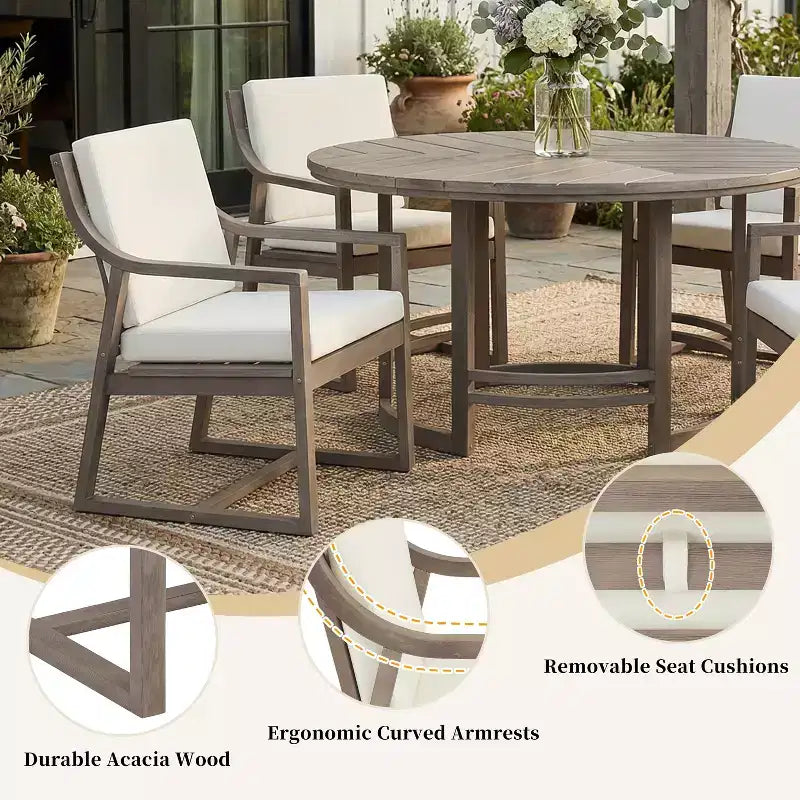 GDFStudio Rhodes Ensemble de salle à manger d'extérieur 5 pièces en bois d'acacia avec trou pour parasol
