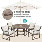 GDFStudio Rhodes Ensemble de salle à manger d'extérieur 5 pièces en bois d'acacia avec trou pour parasol