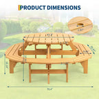 Table de pique-nique ronde en bois pour 8 personnes, table de salle à manger de camping d'extérieur avec bancs intégrés et trou pour parasol, ensemble de table d'extérieur pour jardin, arrière-cour, patio.