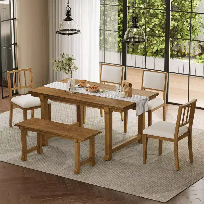GDFStudio Dickey Ensemble de salle à manger 6 pièces compact de style rustique avec cadre en bois massif
