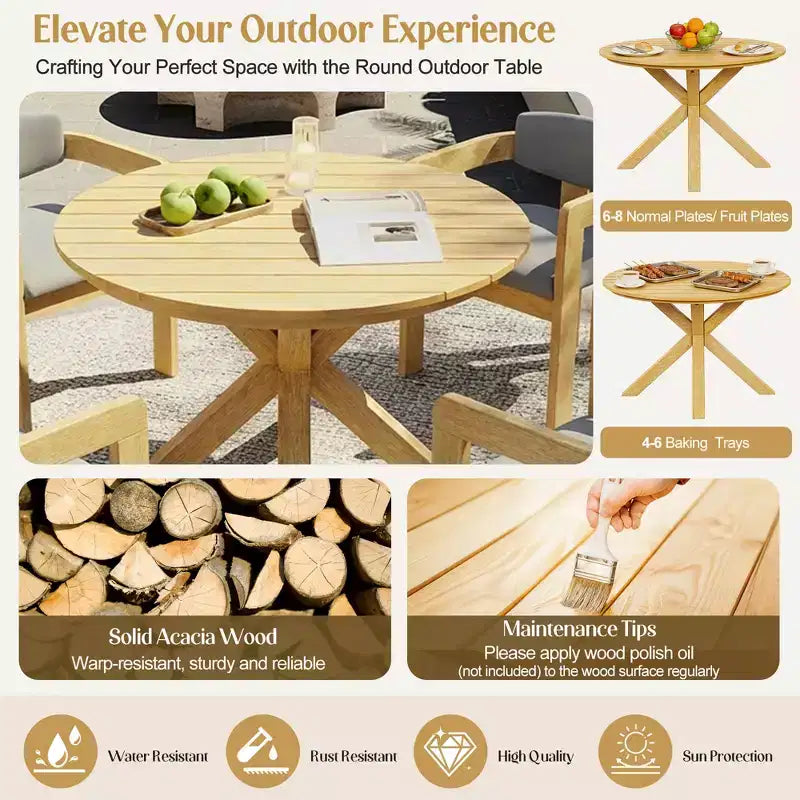 Christopher Knight Home Sandy Set da Pranzo Rustico da Esterno a 5 Pezzi in Legno di Acacia con 4 Sedie Imbottite a Barilotto e 1 Tavolo Rotondo a Doghe