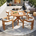 Christopher Knight Home Sandy Set da Pranzo Rustico da Esterno a 5 Pezzi in Legno di Acacia con 4 Sedie Imbottite a Barilotto e 1 Tavolo Rotondo a Doghe