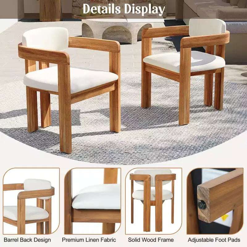 Christopher Knight Home Sandy Set da Pranzo Rustico da Esterno a 5 Pezzi in Legno di Acacia con 4 Sedie Imbottite a Barilotto e 1 Tavolo Rotondo a Doghe