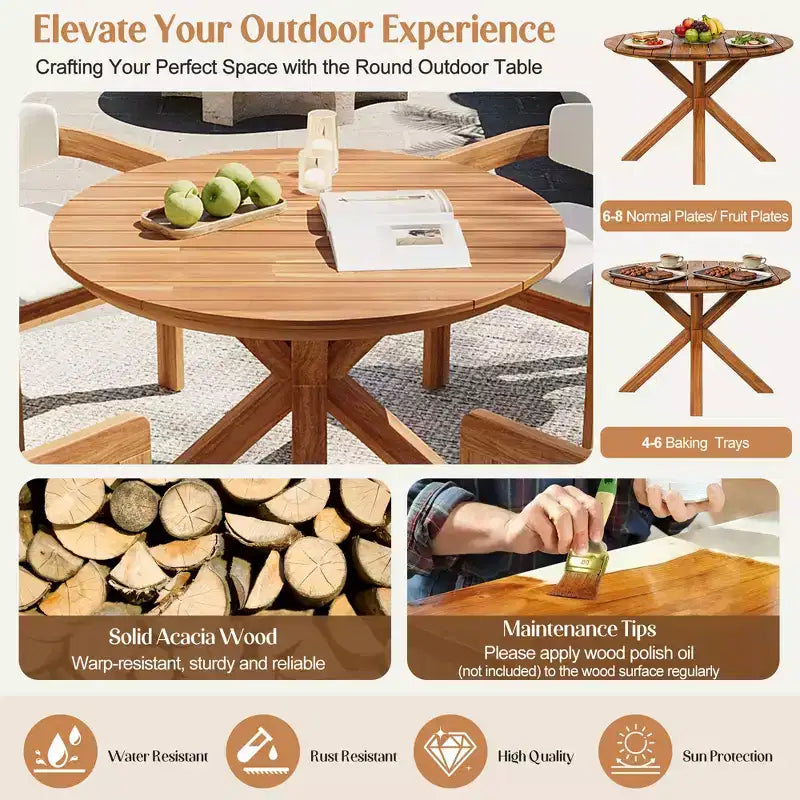 Christopher Knight Home Sandy Set da Pranzo Rustico da Esterno a 5 Pezzi in Legno di Acacia con 4 Sedie Imbottite a Barilotto e 1 Tavolo Rotondo a Doghe