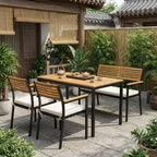 Gymax Set Mobili da Giardino 4 Pezzi con Tavolo in Legno di Acacia e Foro per Ombrellone 2 Sedie Impilabili Panca Comodi Cuscini