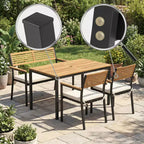 Gymax Set Mobili da Giardino 4 Pezzi con Tavolo in Legno di Acacia e Foro per Ombrellone 2 Sedie Impilabili Panca Comodi Cuscini