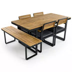 Ensemble de salle à manger GDFStudio Elvira Patio moderne 6 pièces en bois d'acacia avec table, 4 chaises rembourrées et banc