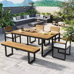 Ensemble de salle à manger GDFStudio Elvira Patio moderne 6 pièces en bois d'acacia avec table, 4 chaises rembourrées et banc