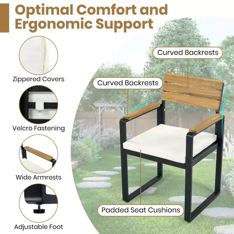 Ensemble de salle à manger GDFStudio Elvira Patio moderne 6 pièces en bois d'acacia avec table, 4 chaises rembourrées et banc