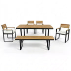 Ensemble de salle à manger GDFStudio Elvira Patio moderne 6 pièces en bois d'acacia avec table, 4 chaises rembourrées et banc
